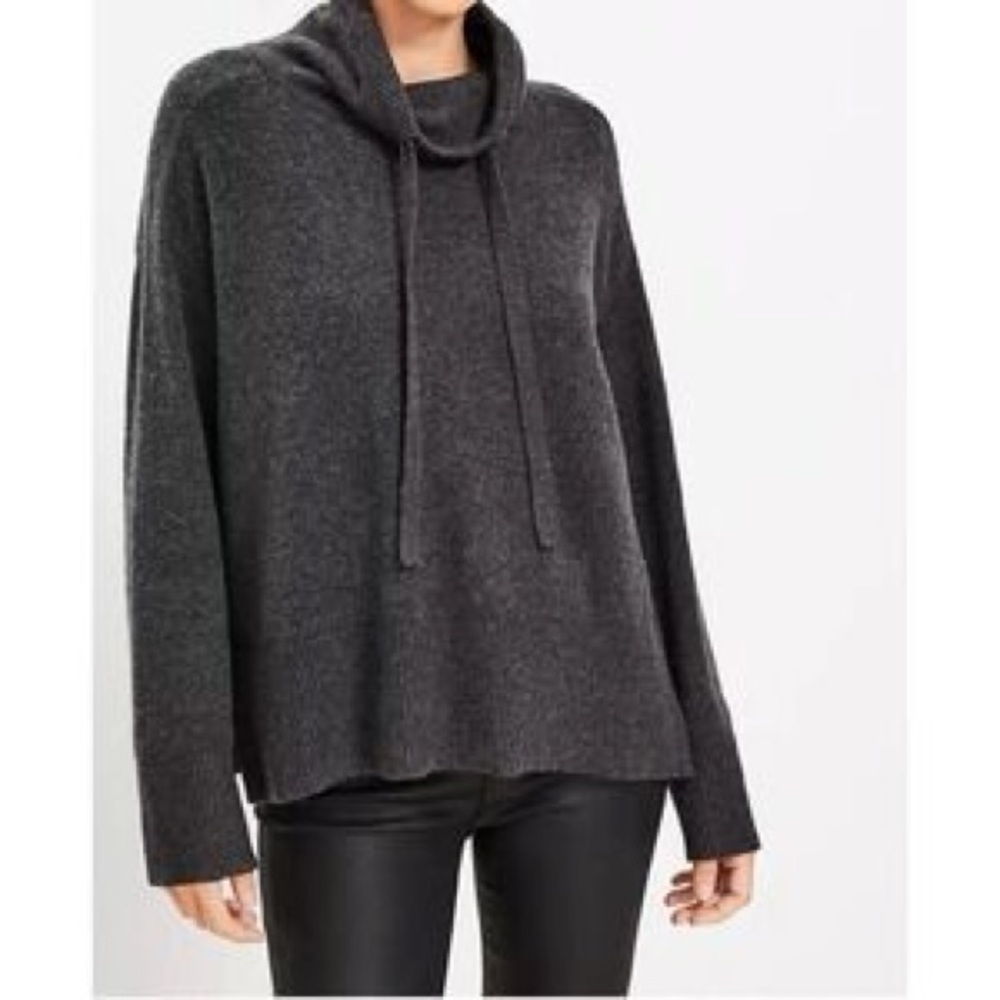 Loft Gray Drawstring Neck Poncho Sweater